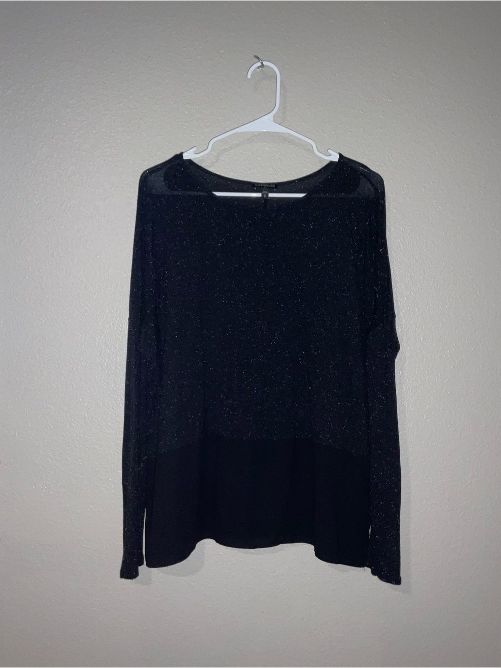 Express Black Sparkle Long-Sleeve Top